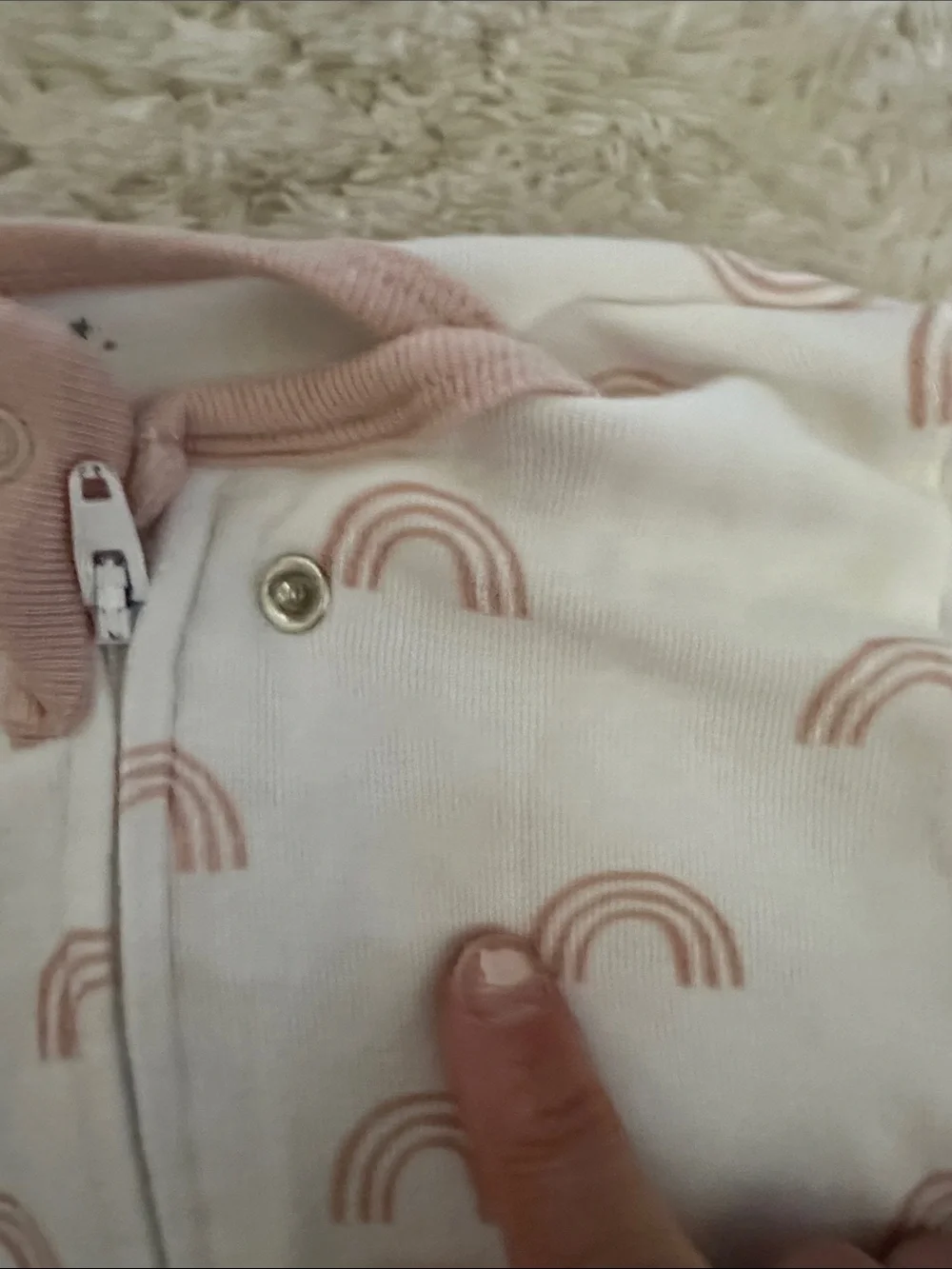 Coral and Cream Rainbow Zip Baby One-Piece Footed Pajamas